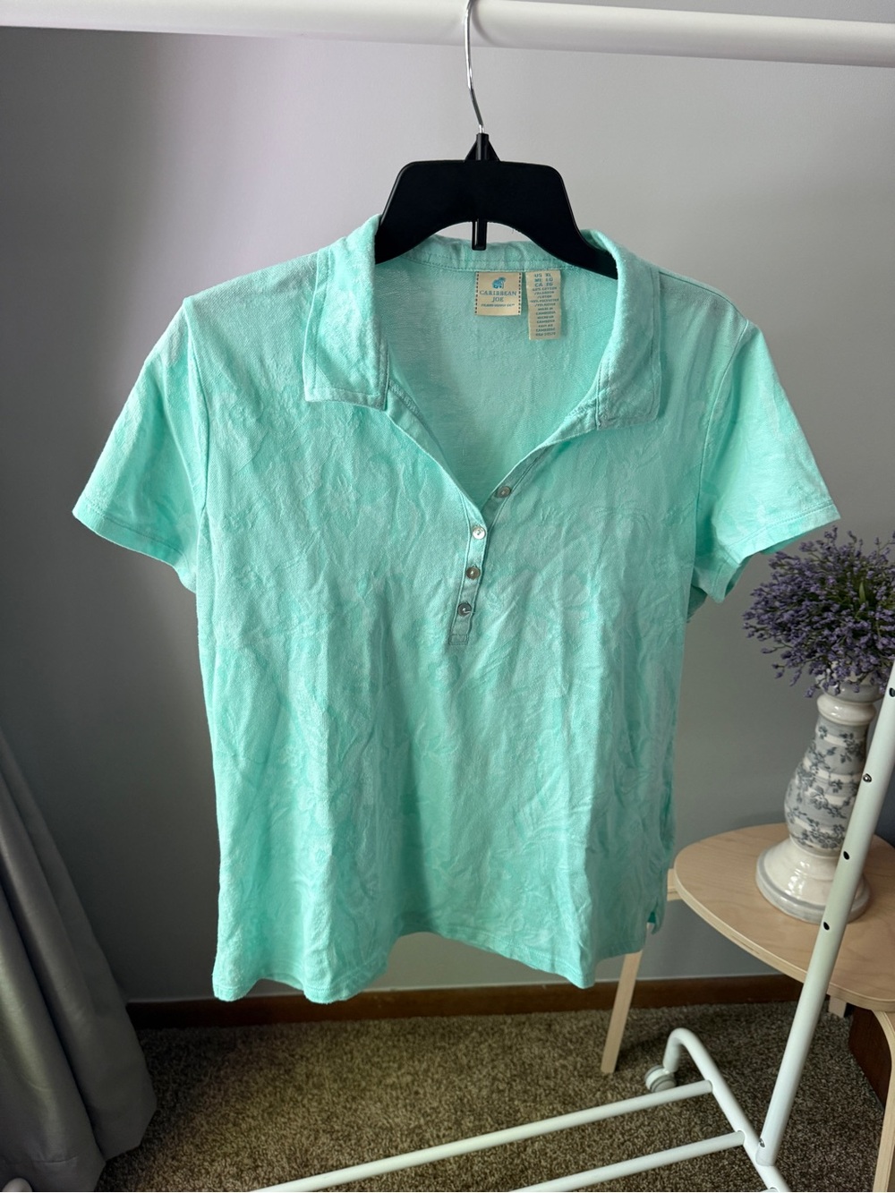 Caribbean Joe Mint Green Button-Front Polo Shirt